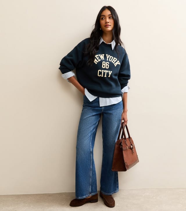 New Look Women's Navy New York Logo Crew Neck Sweatshirt New Look - 3