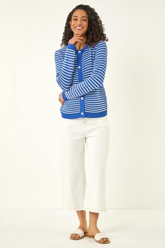 Dusk Dusk Women's Stripe Button Knit Cardigan in Blue - 3