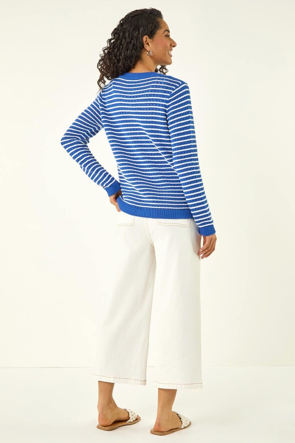 Dusk Dusk Women's Stripe Button Knit Cardigan in Blue - 4