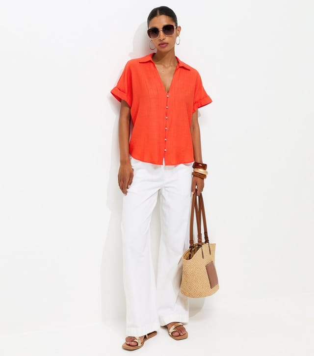 New Look Women's Bright Red Crinkled Short Sleeve Shirt New Look - 2