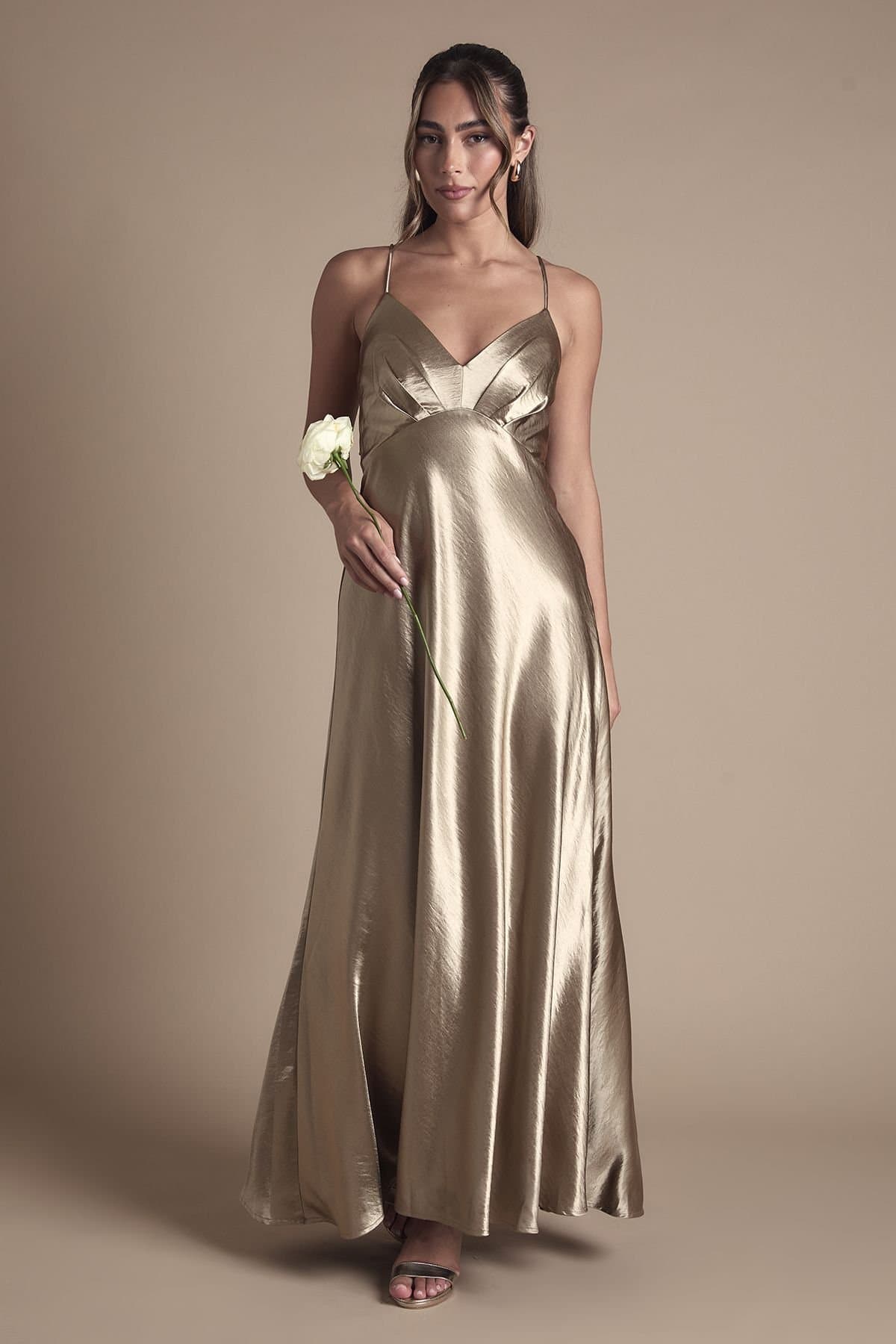 Coast Coast Women's Satin Tie Back Detail Maxi Bridesmaid Dress in Metallic Gold