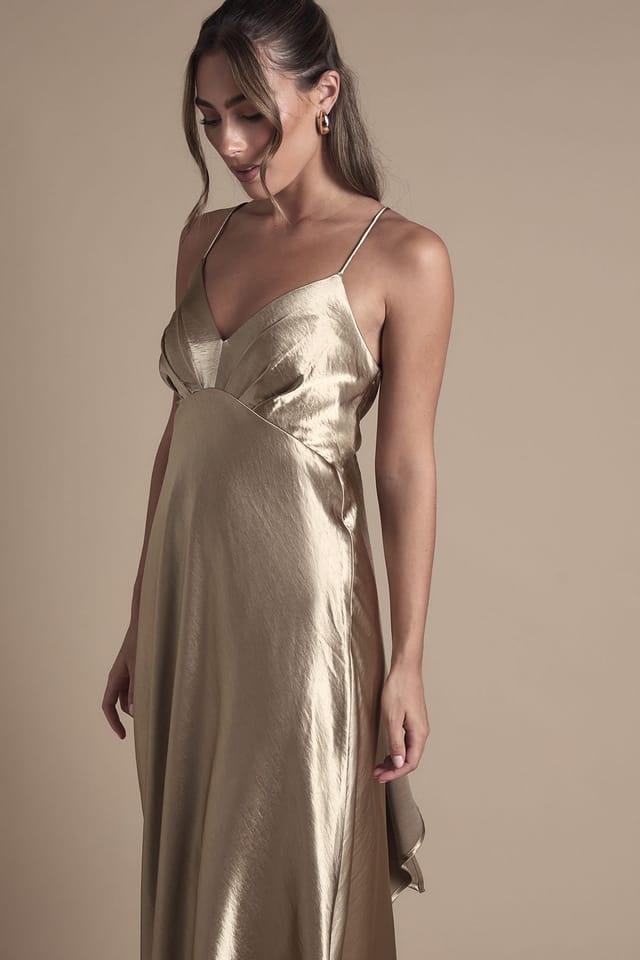 Coast Coast Women's Satin Tie Back Detail Maxi Bridesmaid Dress in Metallic Gold - 2
