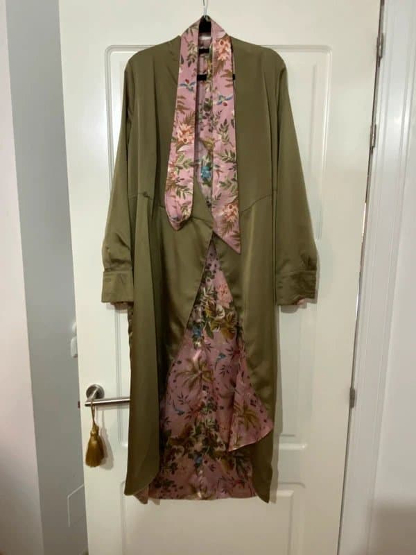 Never Fully Dressed Olive green kimono robe / floral duster coat