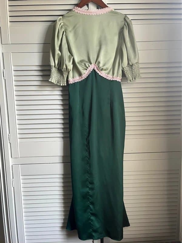 Never Fully Dressed Green Silky Tea Dress Never Fully Dressed