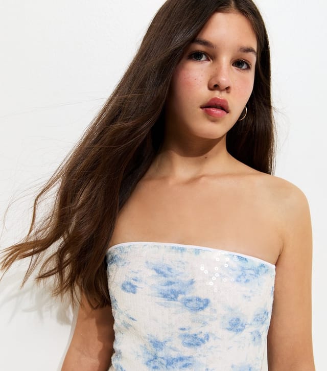 New Look Girls' White Rose Print Sequined Bandeau Dress New Look - 3