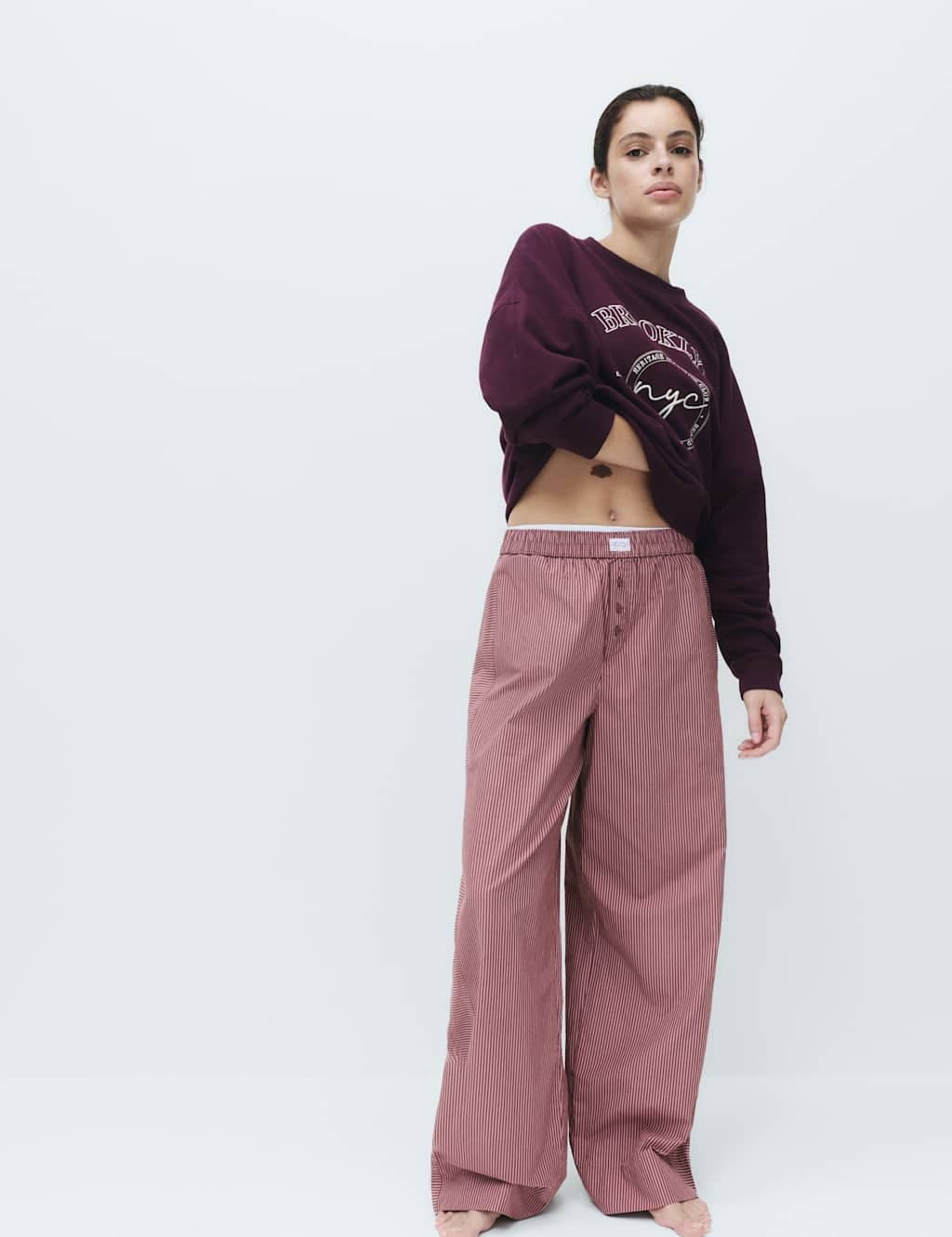 Marks & Spencer M&S Burgundy Striped Pyjama Bottoms