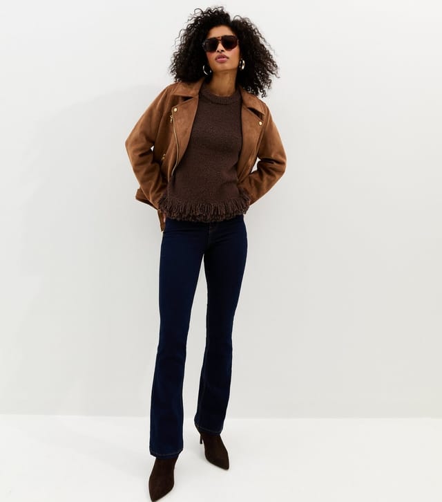 New Look Women's Dark Brown Boucle Fringe Hem Jumper New Look - 3