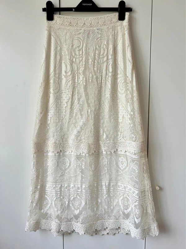 Farm Rio FARM Rio for Anthropologie White Lace Maxi Skirt XS Boho Festival