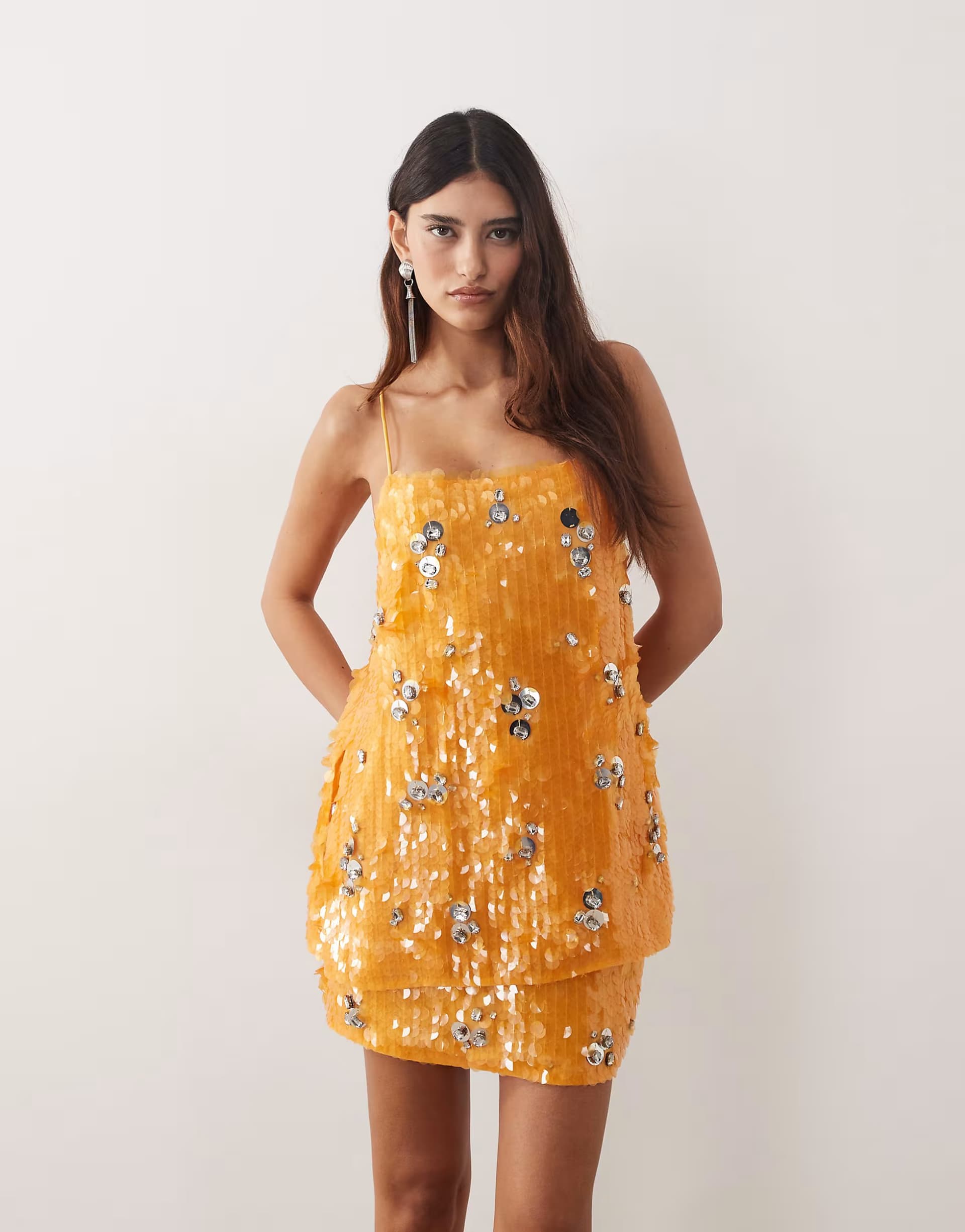 ASOS ARRANGE crystal embellished longline cami top co-ord in orange