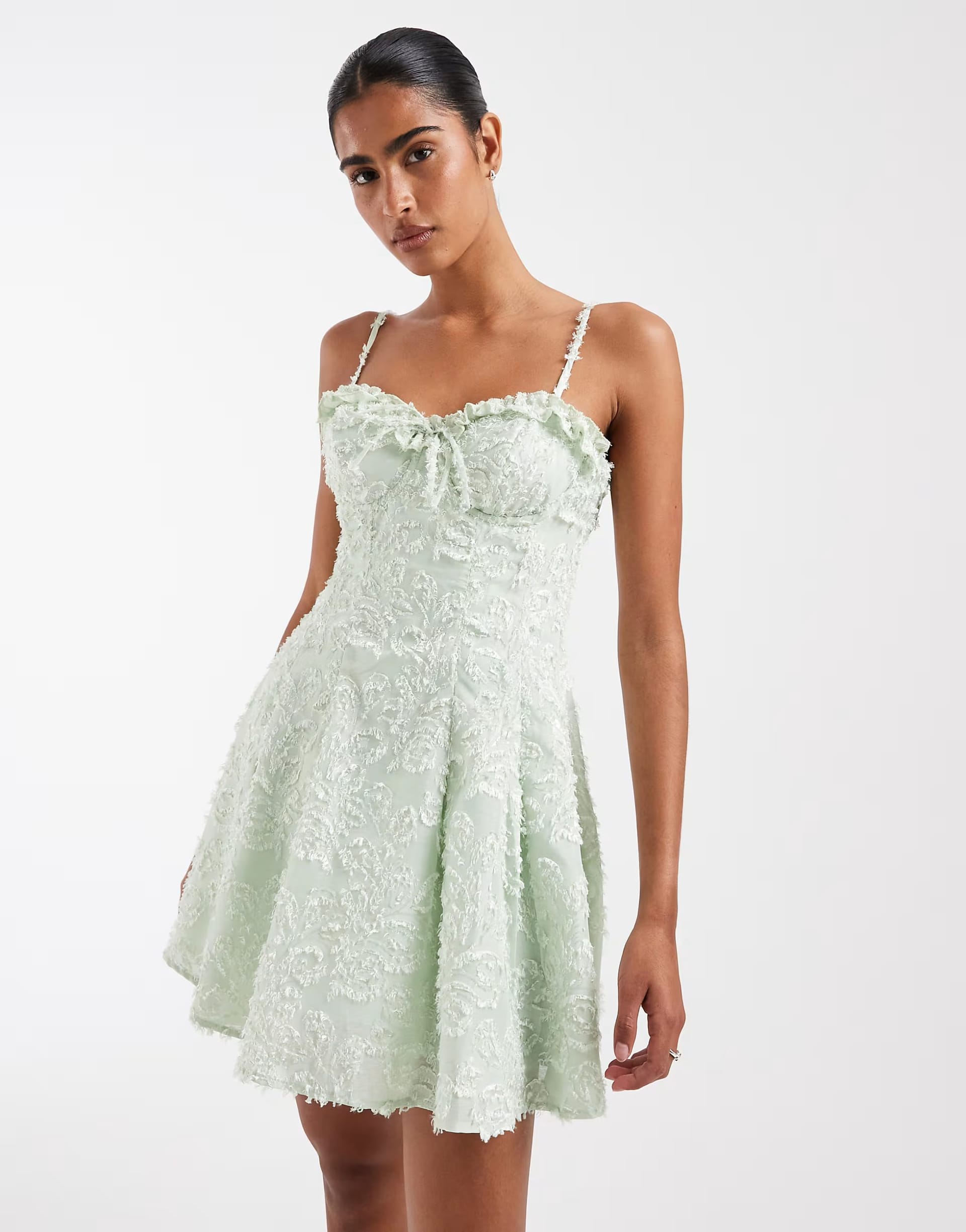 ASOS Mint Wild Petals Textured Jacquard Mini Dress