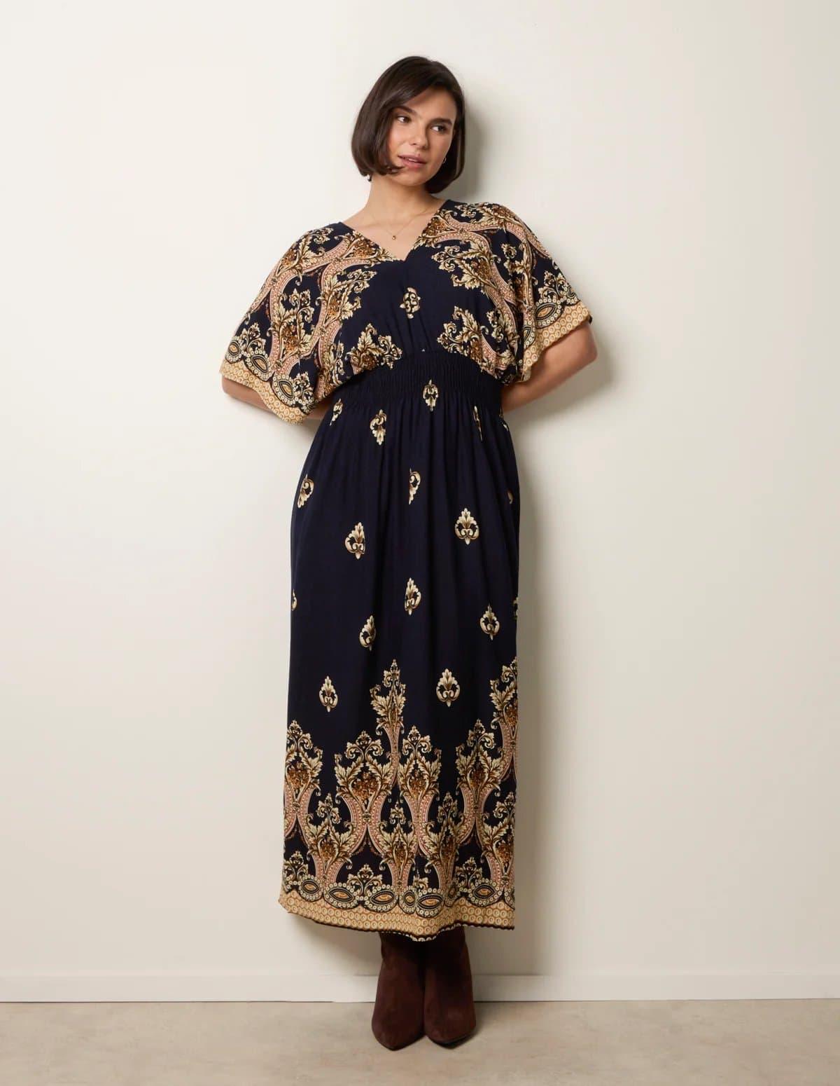 Blue Vanilla Border Print Kimono Dress