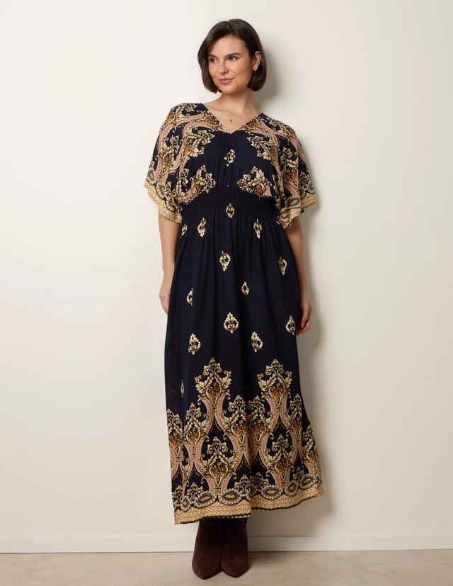 Blue Vanilla Border Print Kimono Dress - 2