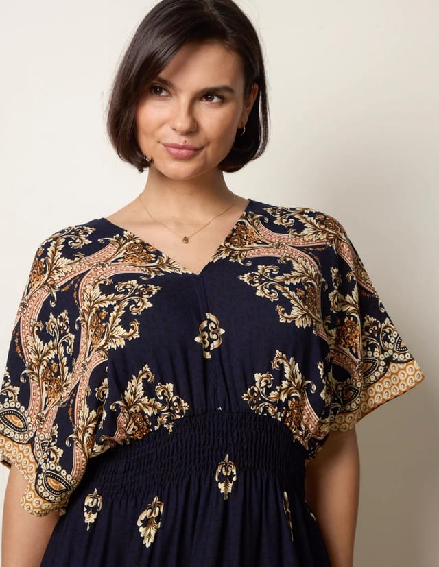 Blue Vanilla Border Print Kimono Dress - 3