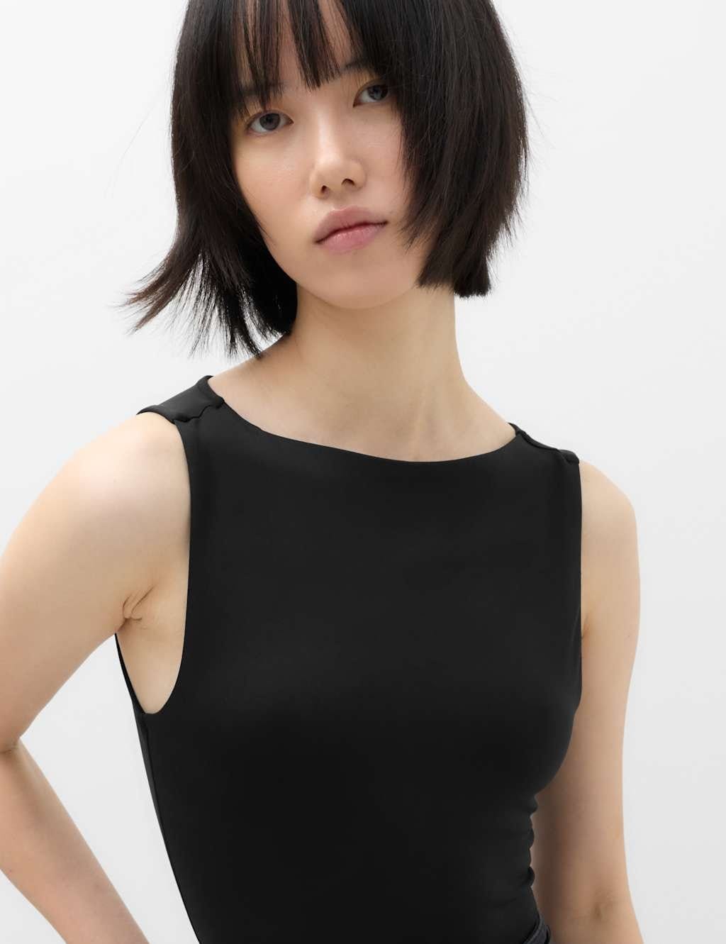 M&S Slash Neck Vest Bodysuit Black