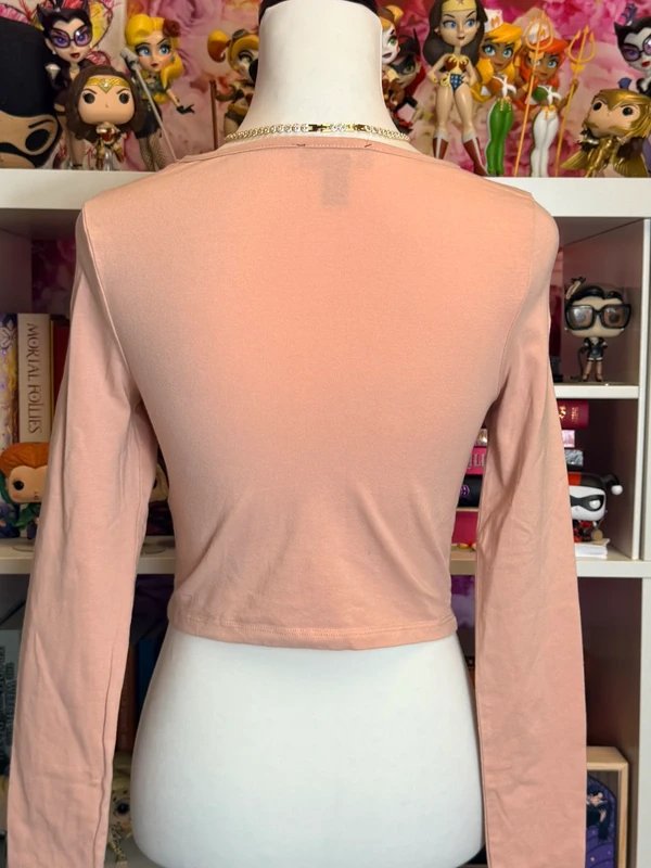 New Look New Look Peach Long Sleeve Crop Top Ruched Front UK 8 - 1