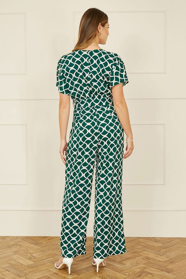 Yumi Yumi Women's Green Geometric Print Wrap Jumpsuit - 3