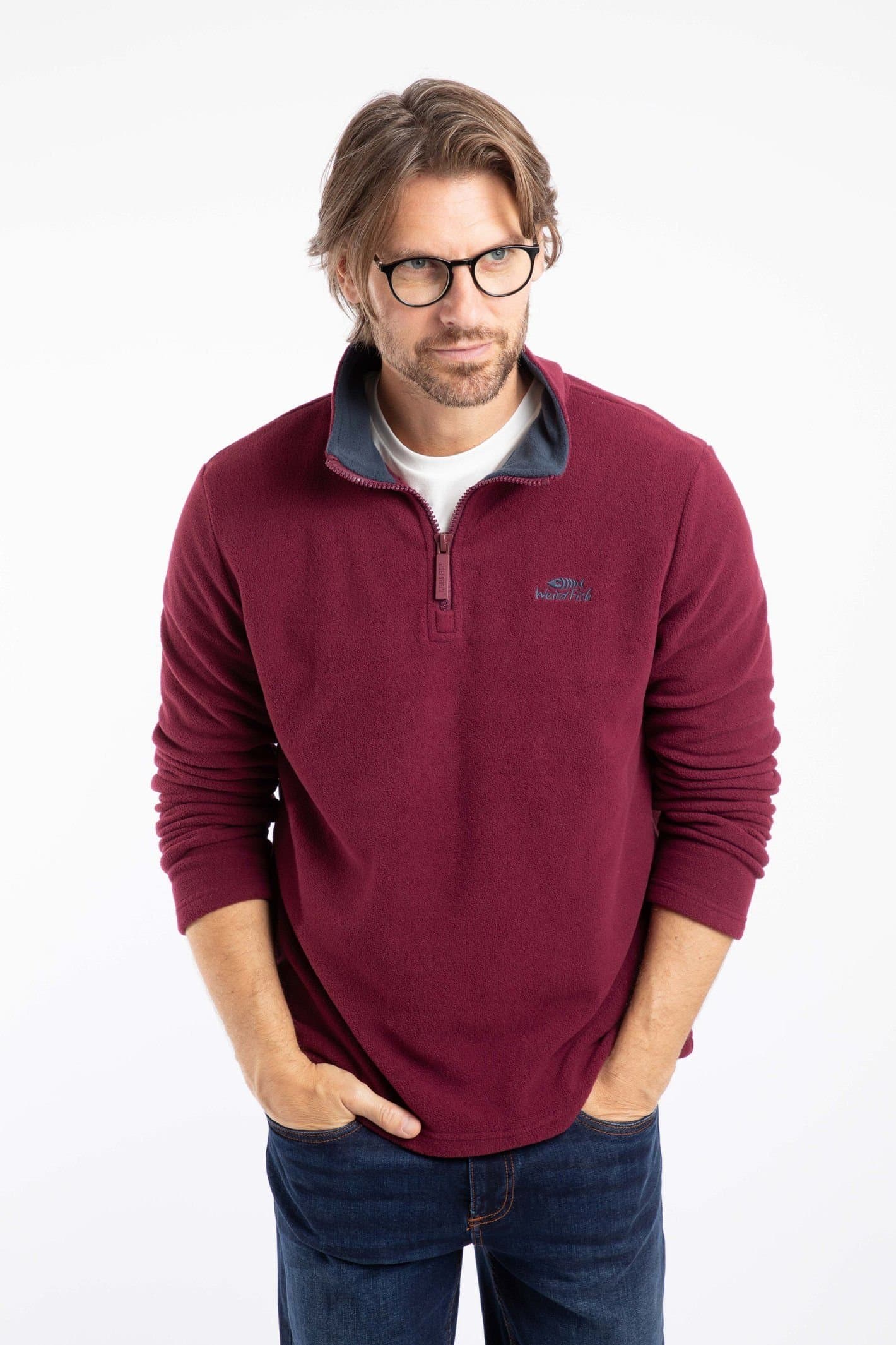 Weird Fish Weird Fish Men's Gene 1/4 Zip Microfleece in Maroon