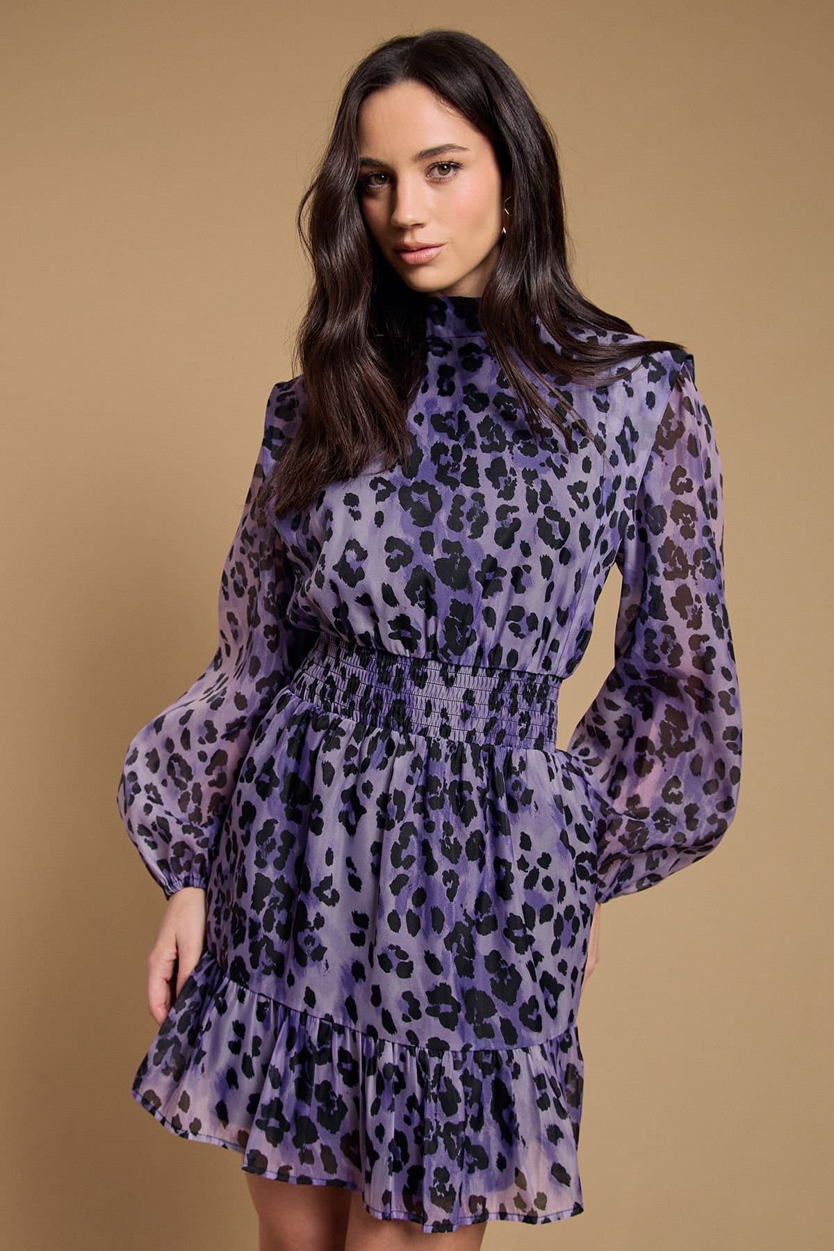 Oasis Oasis Women's Organza Shirred Waist Mini Dress in Plum