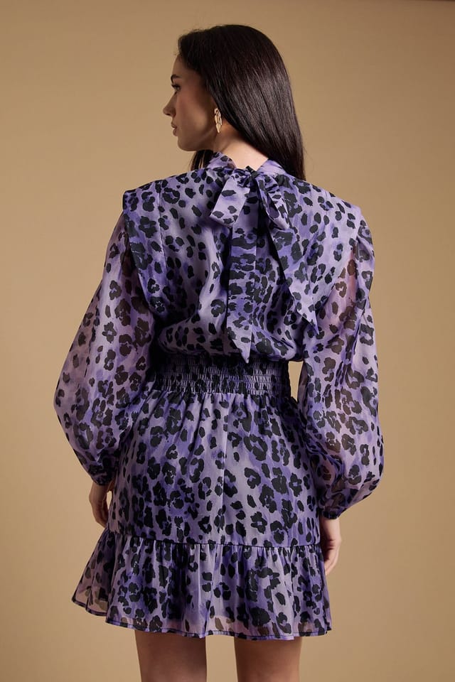 Oasis Oasis Women's Organza Shirred Waist Mini Dress in Plum - 3