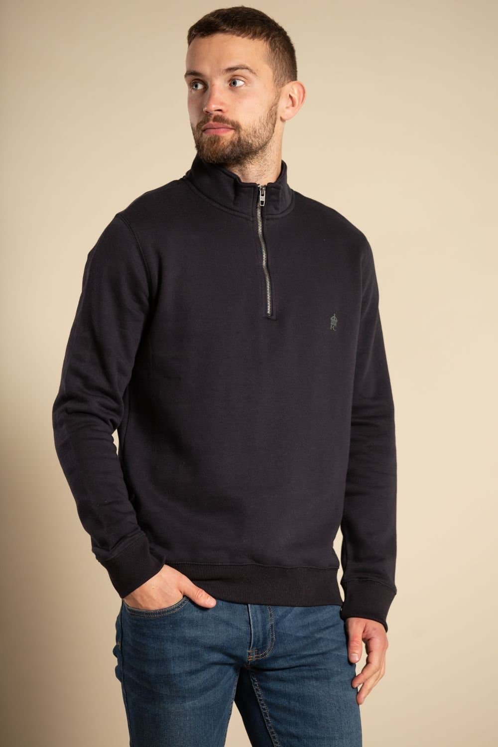 French Connection French Connection Men's Cotton Blend Half-Zip Jumper in Navy