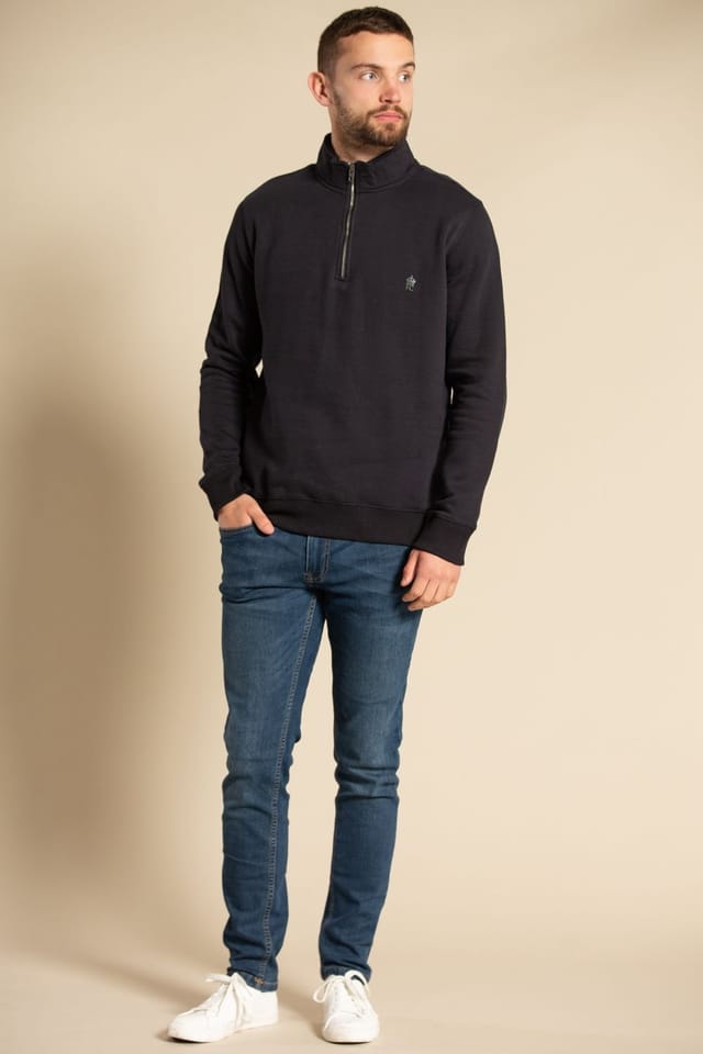 French Connection French Connection Men's Cotton Blend Half-Zip Jumper in Navy - 3