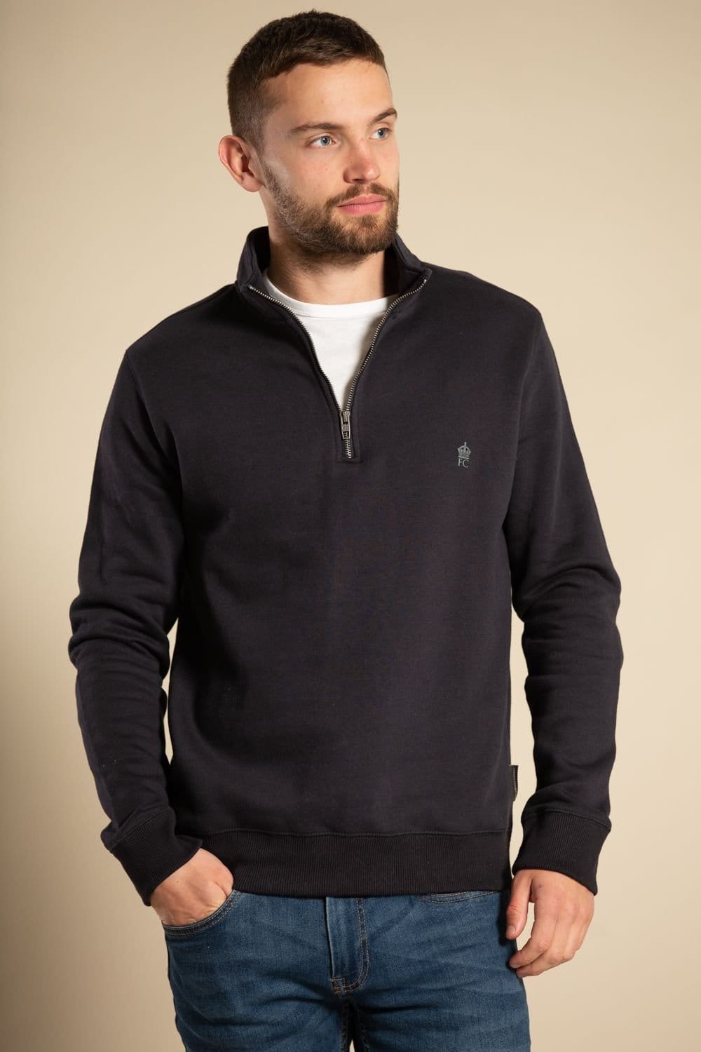 French Connection French Connection Men's Cotton Blend Half-Zip Jumper in Navy - 4