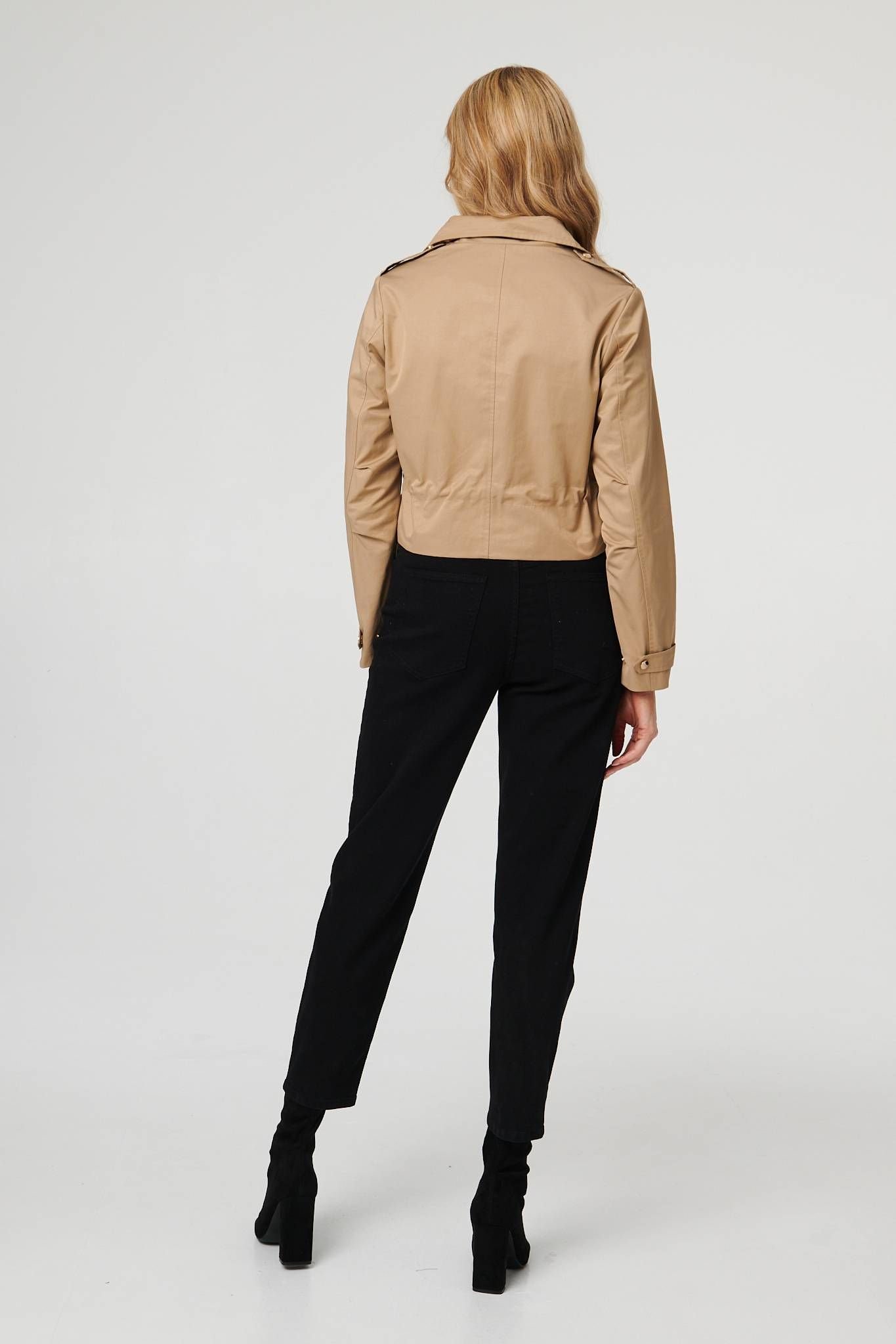 Izabel London Izabel London Women's Buckled Pocket Detail Cropped Jacket in Beige - 3
