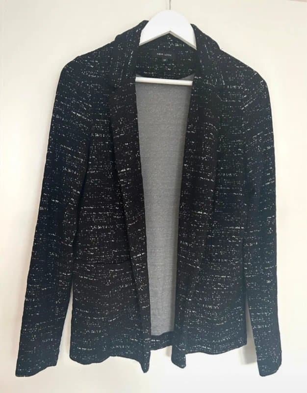 New Look New Look UK 12 black white open blazer – textured knit tweed look cardigan jacket smart casual