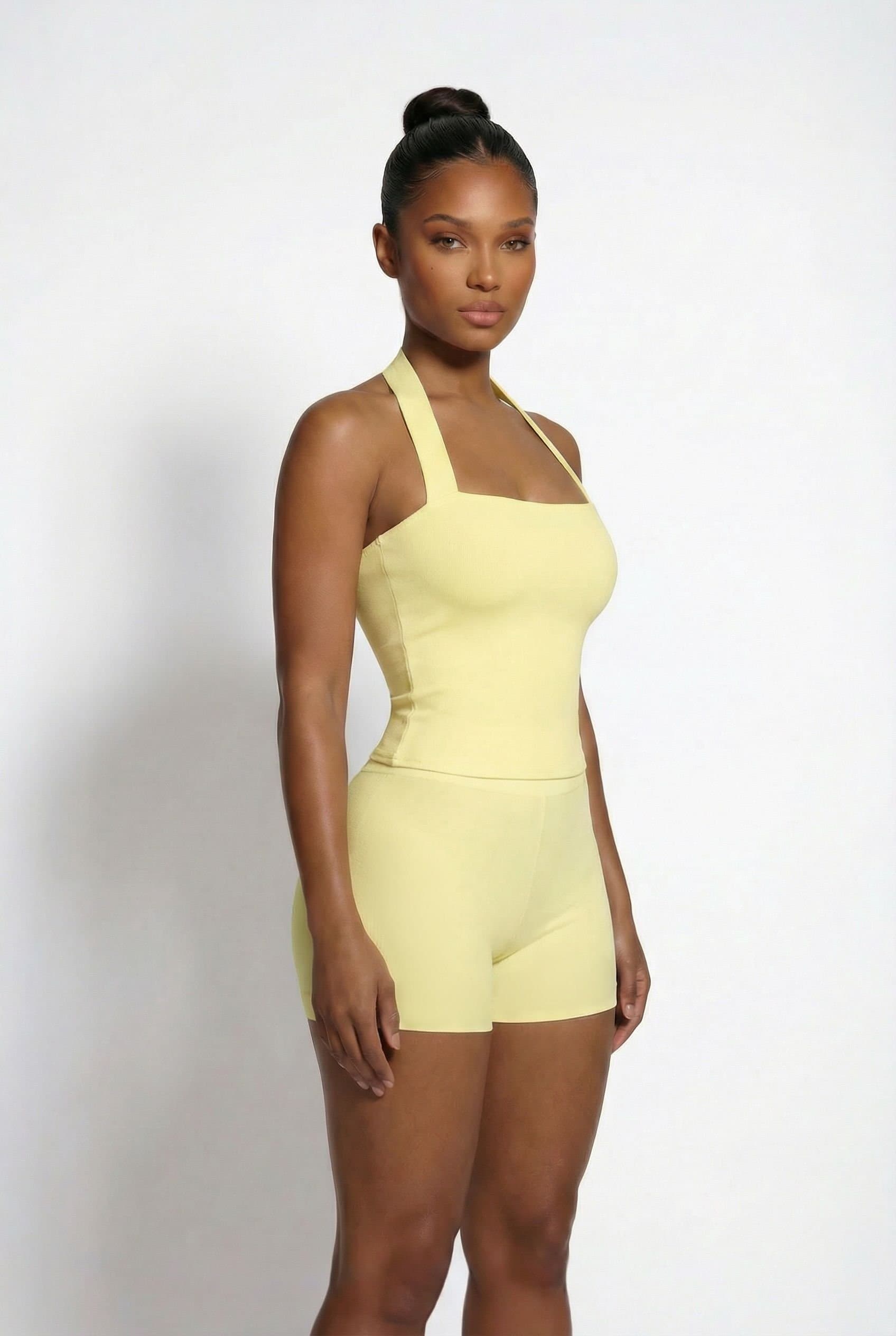 LEMONLUNAR LEMONLUNAR Yellow Bandage Halter Top & Shorts Set