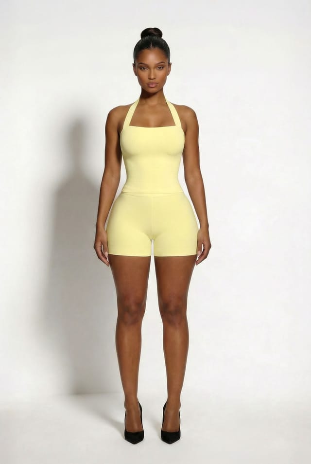 LEMONLUNAR LEMONLUNAR Women's The Zariah Sculpt Bandage Halter Top, Yellow - 2