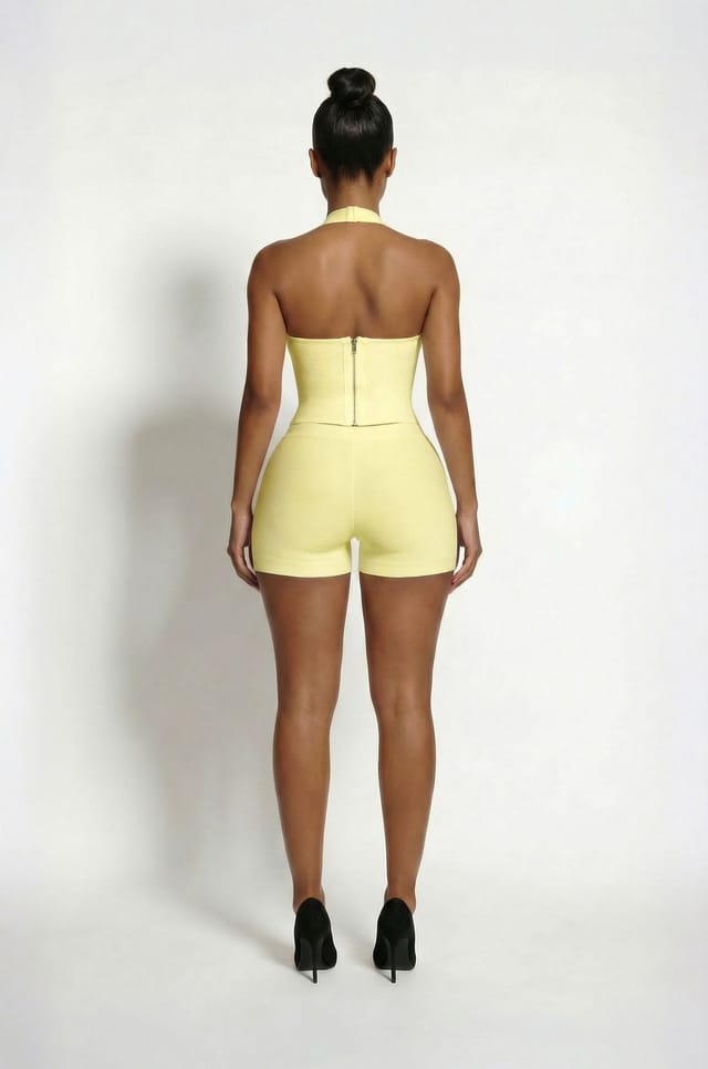 LEMONLUNAR LEMONLUNAR Women's The Zariah Sculpt Bandage Halter Top, Yellow - 3