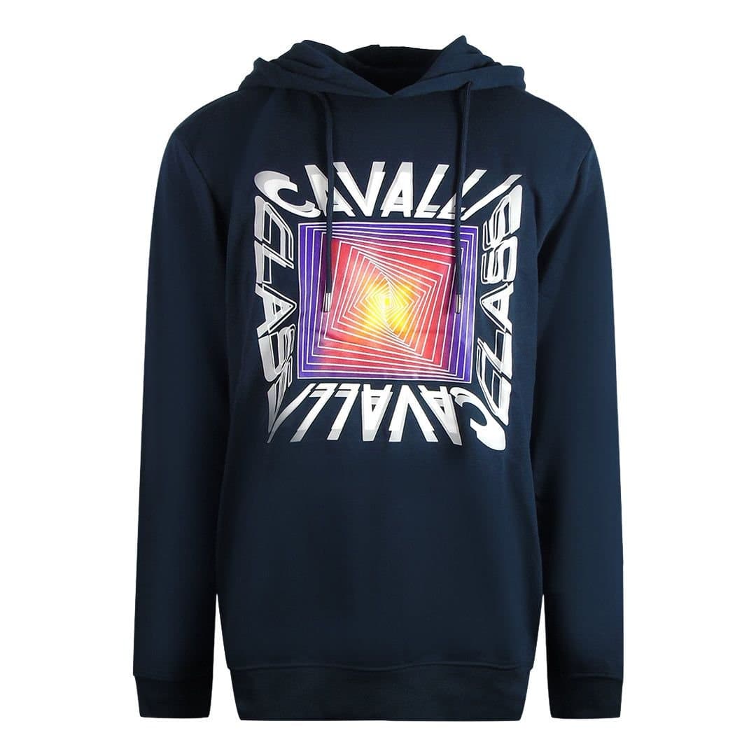 Cavalli Class Cavalli Class Men's Asymmetric Box Design Navy Blue Hoodie