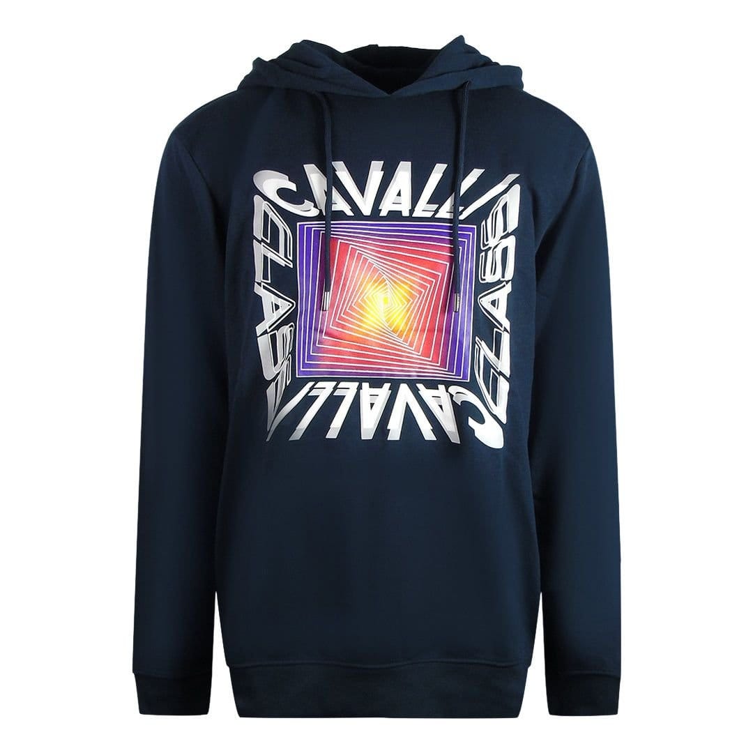 Cavalli Class Cavalli Class Men's Asymmetric Box Design Navy Blue Hoodie - 1