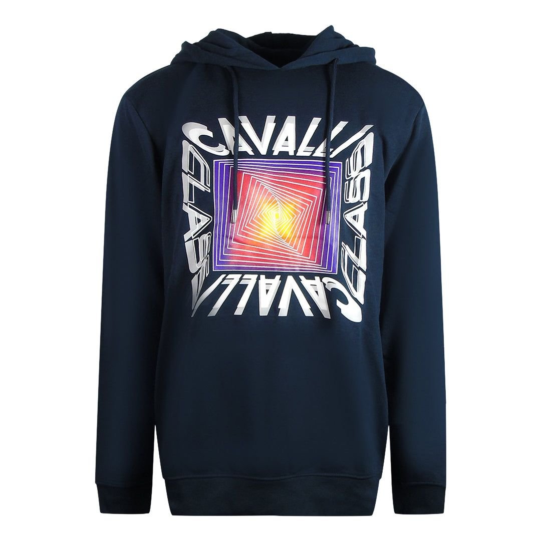Cavalli Class Cavalli Class Men's Asymmetric Box Design Navy Blue Hoodie - 4