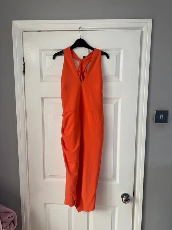New Look Orange ruched side tie back midi dress