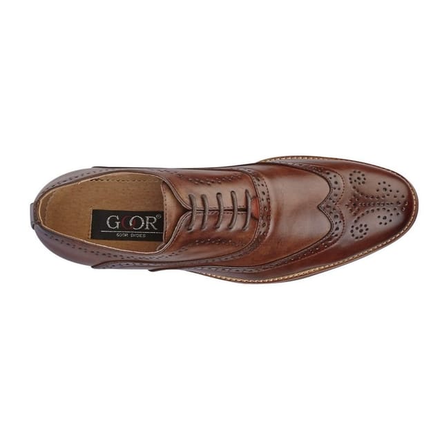 Goor Goor Men's 5 Eye Wing Capped Oxford Brogues in Brown - 2