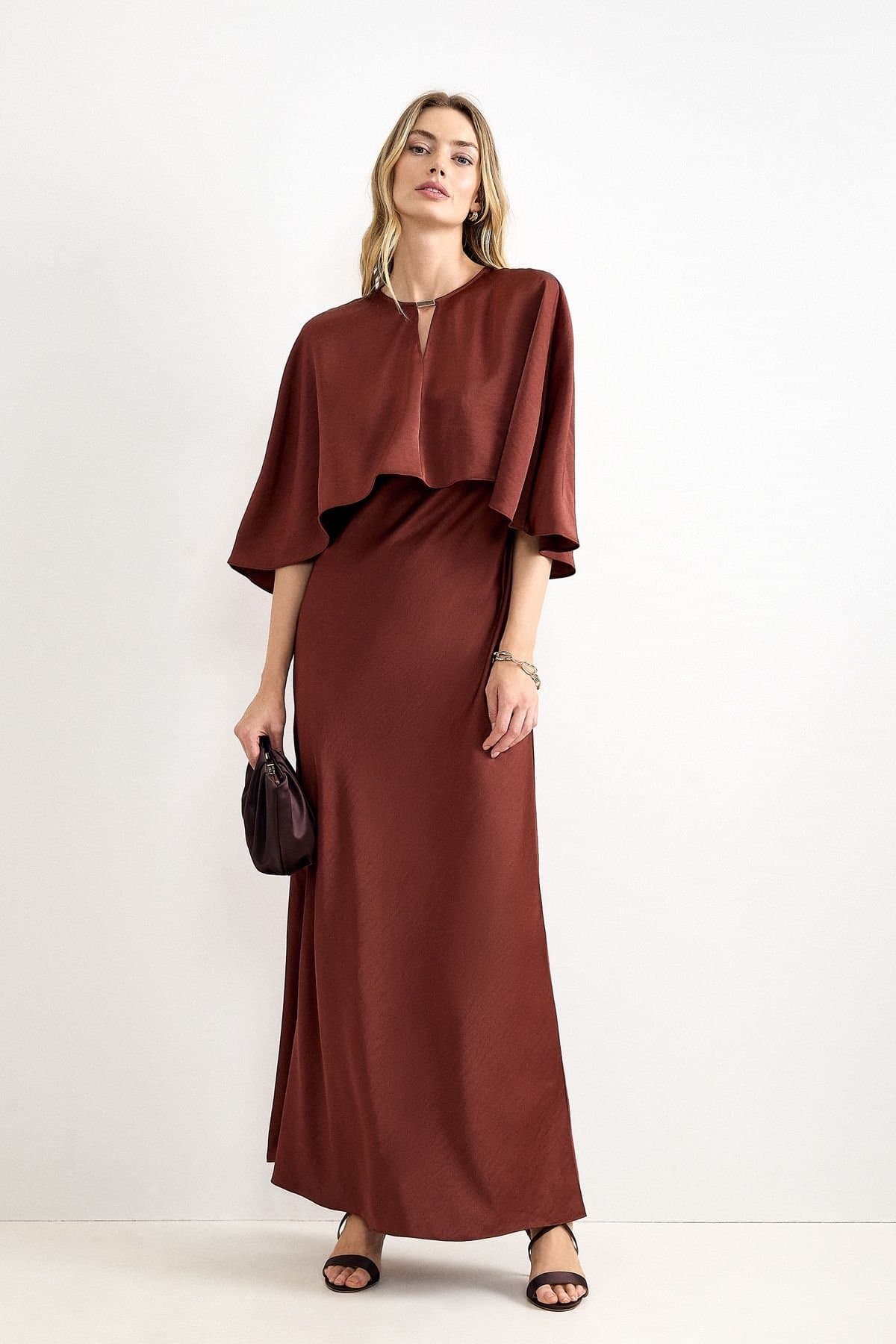 Phase Eight Phase Eight Women's Joni Satin Cape Maxi Dress in Chocolate