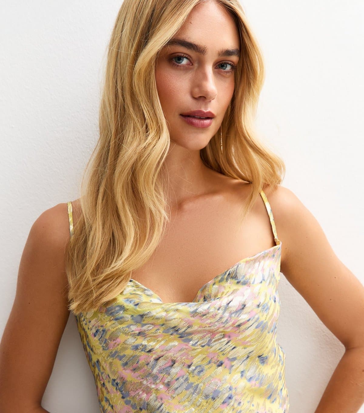 New Look Women's Multicolour Metallic Jacquard Cowl Neck Cami Top New Look