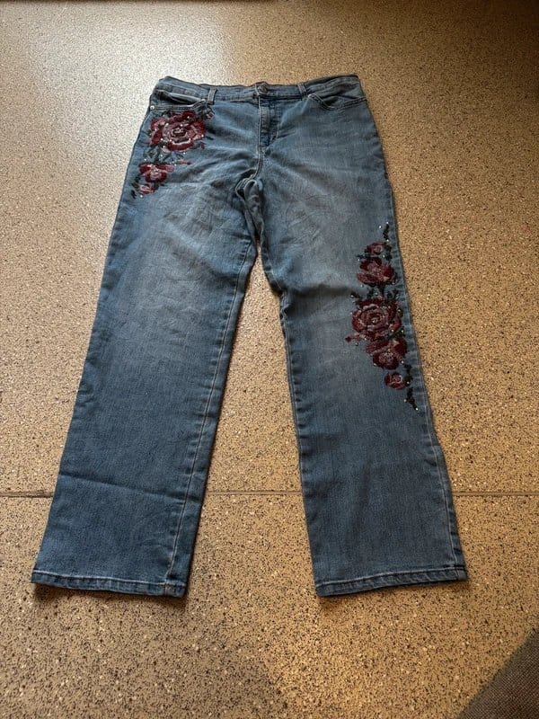 Vintage Dressing Blue Embroidered Sequin Jeans - UK Size 10