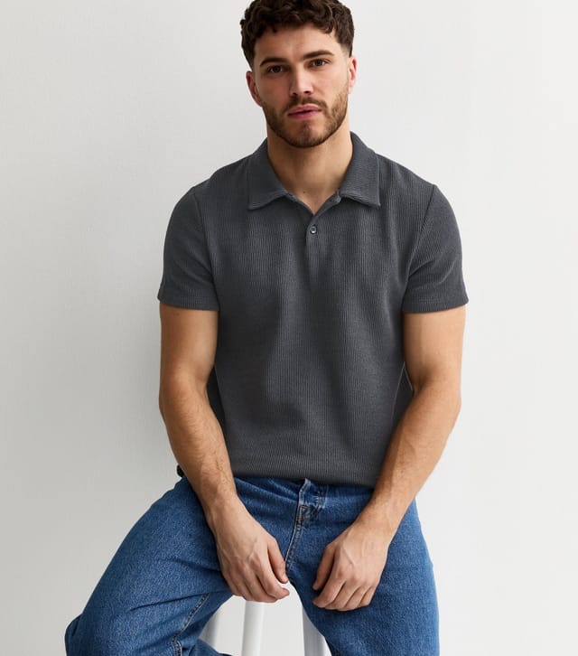 New Look Men's Navy Short Sleeve Textured Regular Polo Shirt New Look - 3