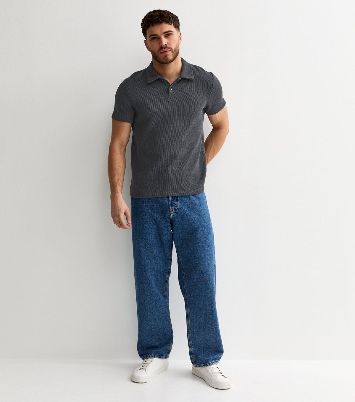 New Look Men's Navy Short Sleeve Textured Regular Polo Shirt New Look - 4