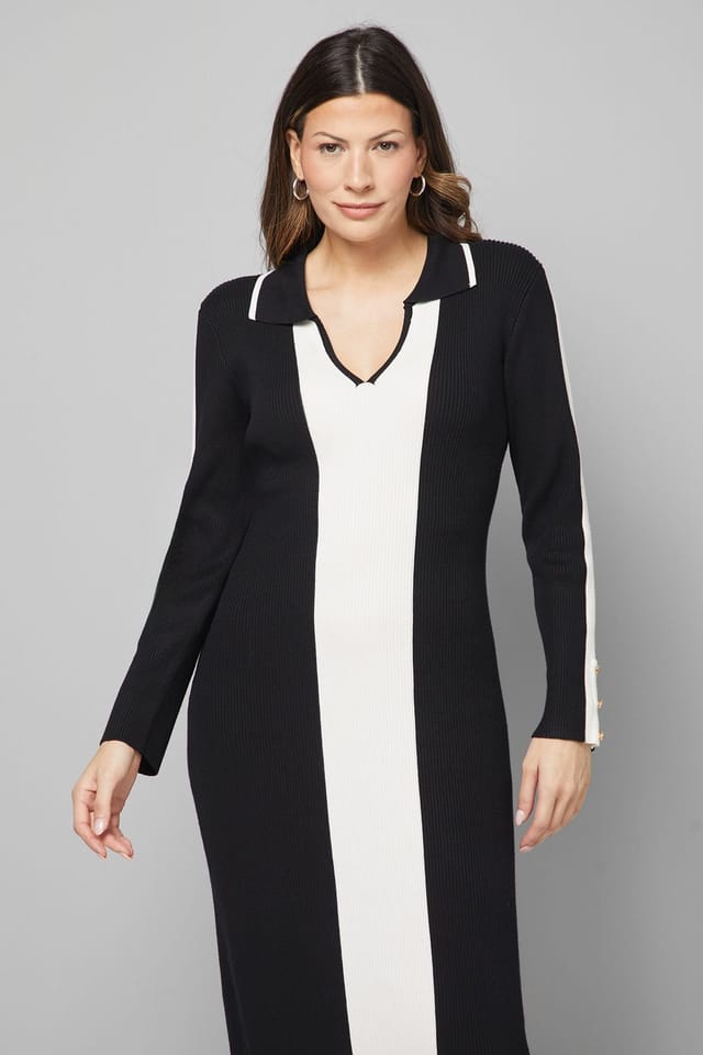 Wallis Wallis Women's Colour Block Knitted Midi Dress in Mono - 2