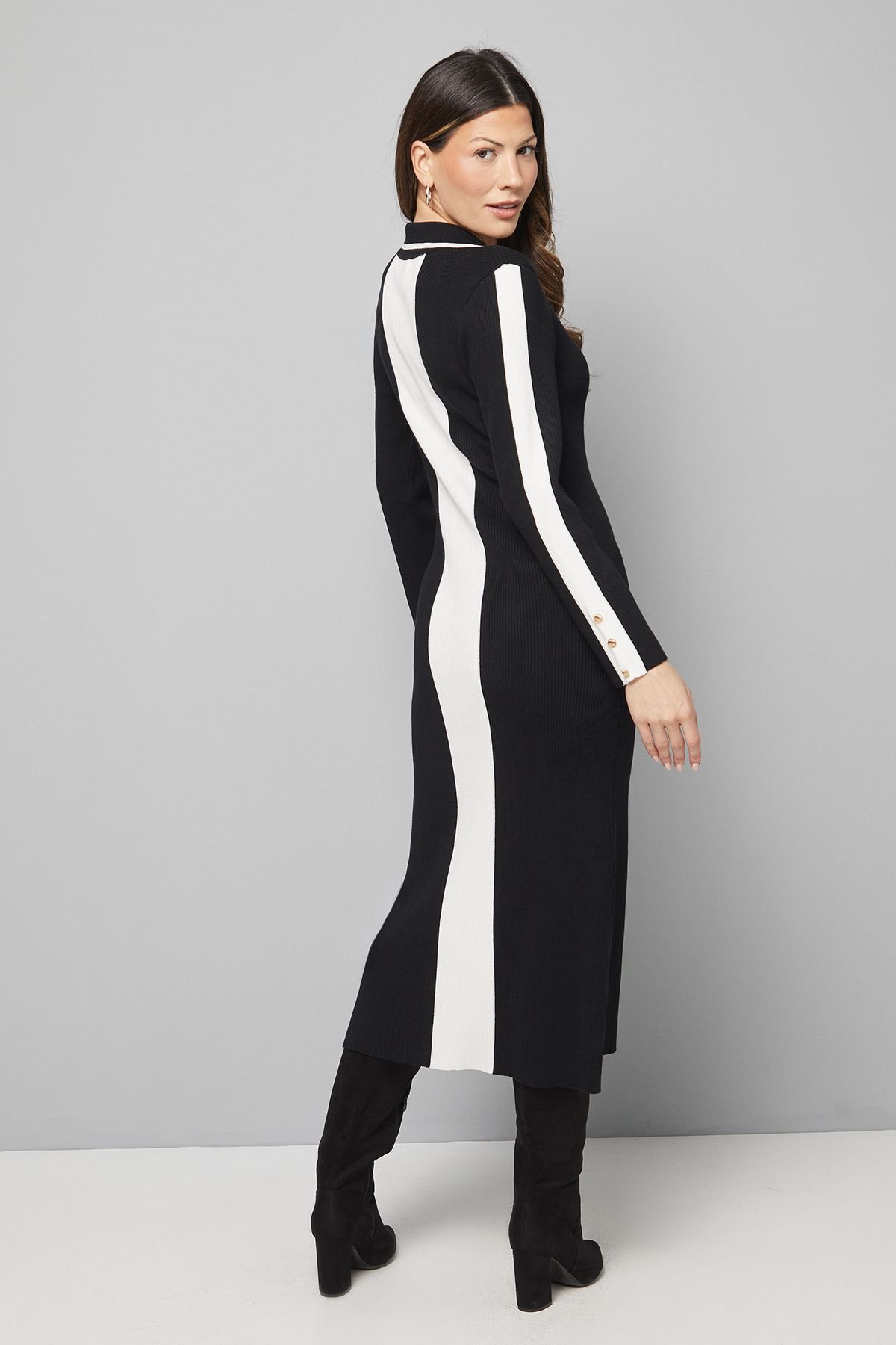 Wallis Wallis Women's Colour Block Knitted Midi Dress in Mono - 3