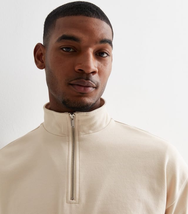 New Look Men's Off White Relaxed Quarter Zip Sweatshirt New Look - 2