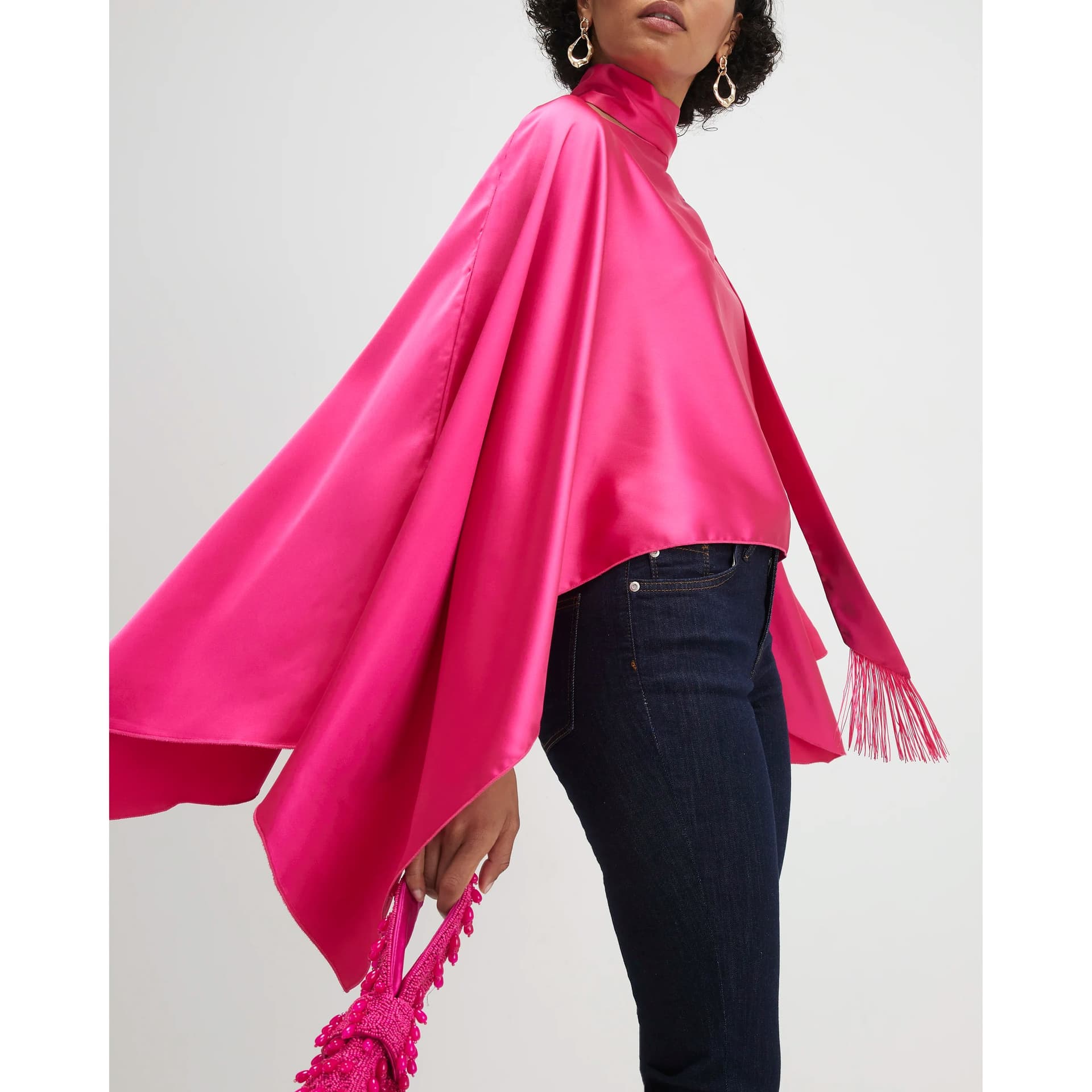 River Island River Island Womens Pink Satin Fringed Scarf Cape