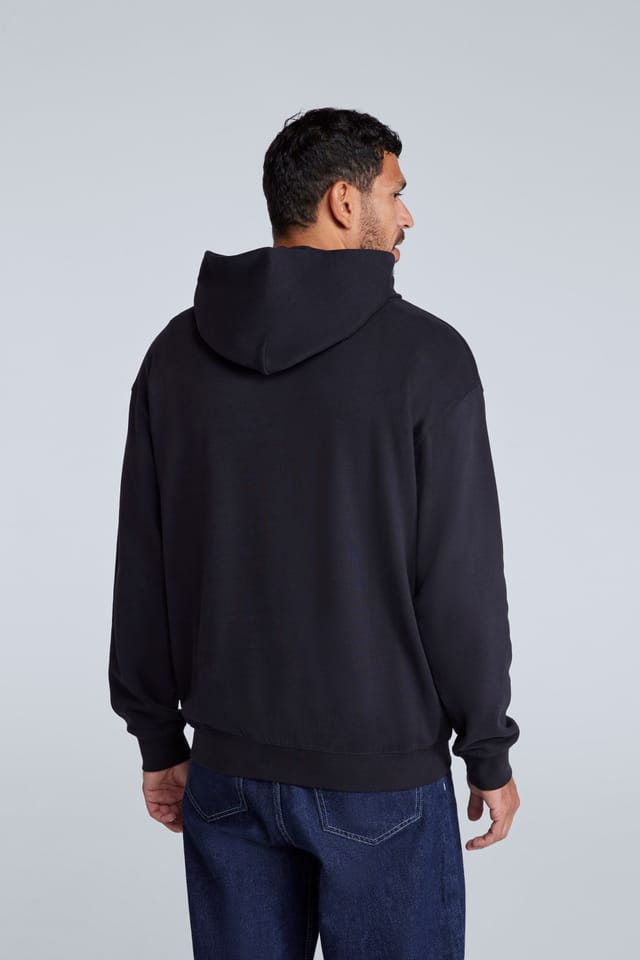 Animal Animal Men's 'Icon' Logo Print Kangaroo Pocket Cotton Snug Fit Drop Shoulder Hoody in Jet Black - 2