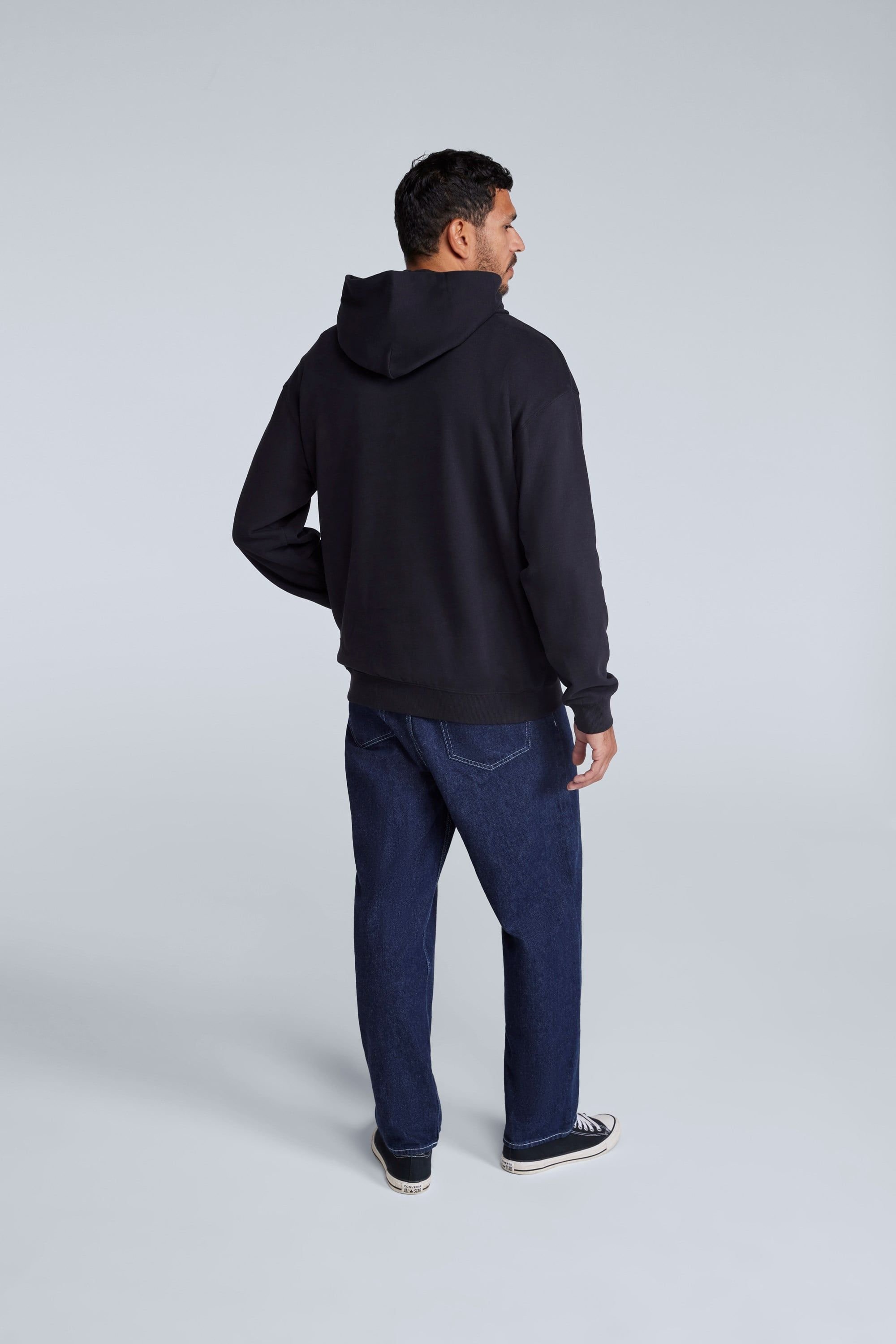 Animal Animal Men's 'Icon' Logo Print Kangaroo Pocket Cotton Snug Fit Drop Shoulder Hoody in Jet Black - 4