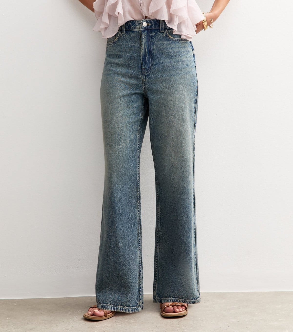 New Look Women's Blue Vintage Tint Low Rise Wide Leg Jeans New Look - 4