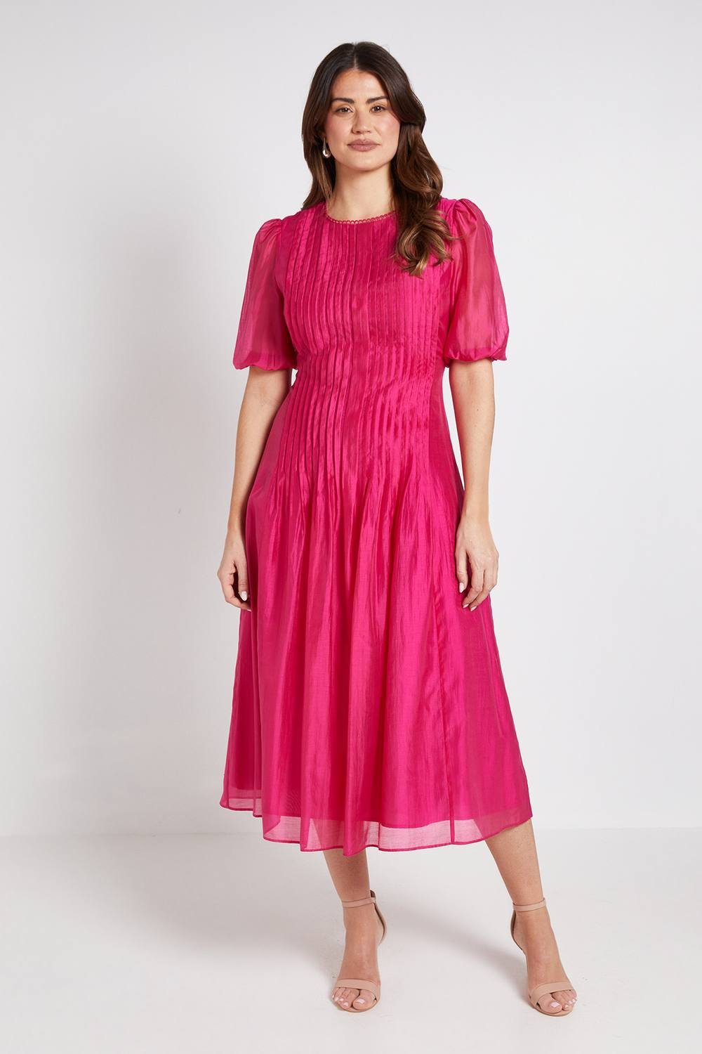 Wallis Wallis Women's Tencel Pintuck Detail Midi Dress in Magenta - 2