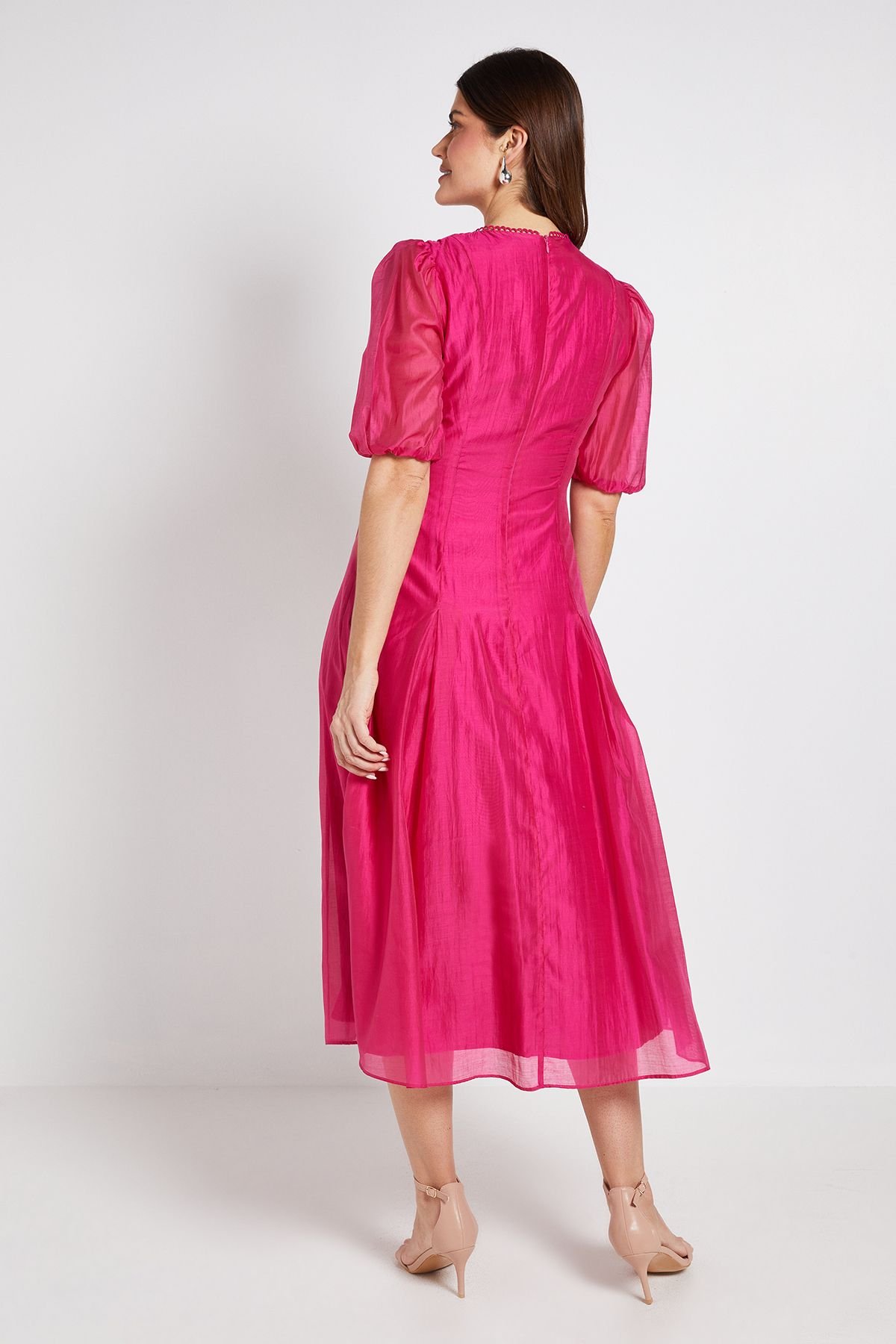 Wallis Wallis Women's Tencel Pintuck Detail Midi Dress in Magenta - 3